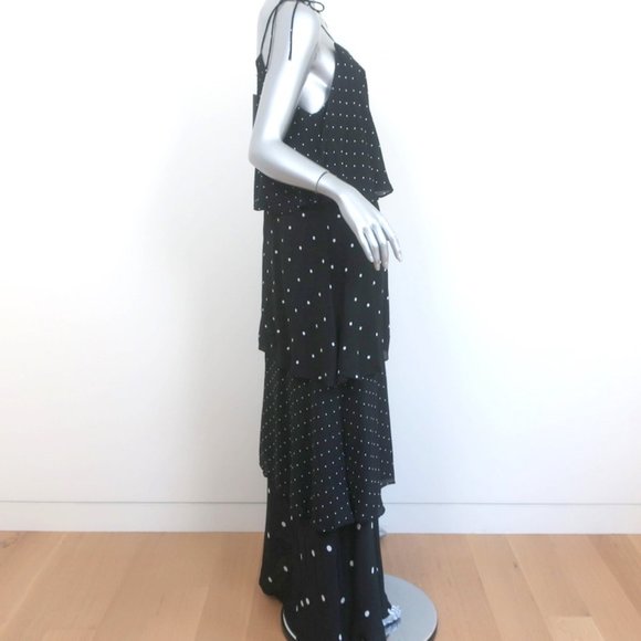 ANINE BING DAISY TIERED MAXI DRESS BLACK & WHITE POLKA DOT CREPE SIZE MEDIUM NEW - Picture 2 of 7